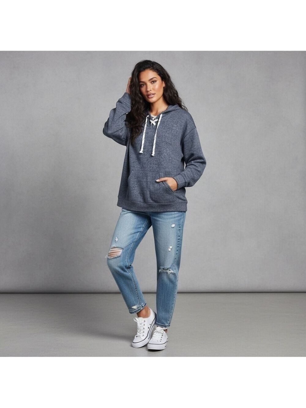 Vineyard Crew Heathered Blue Hoodie Nautical Coastal Oversized Sweatshirt XL